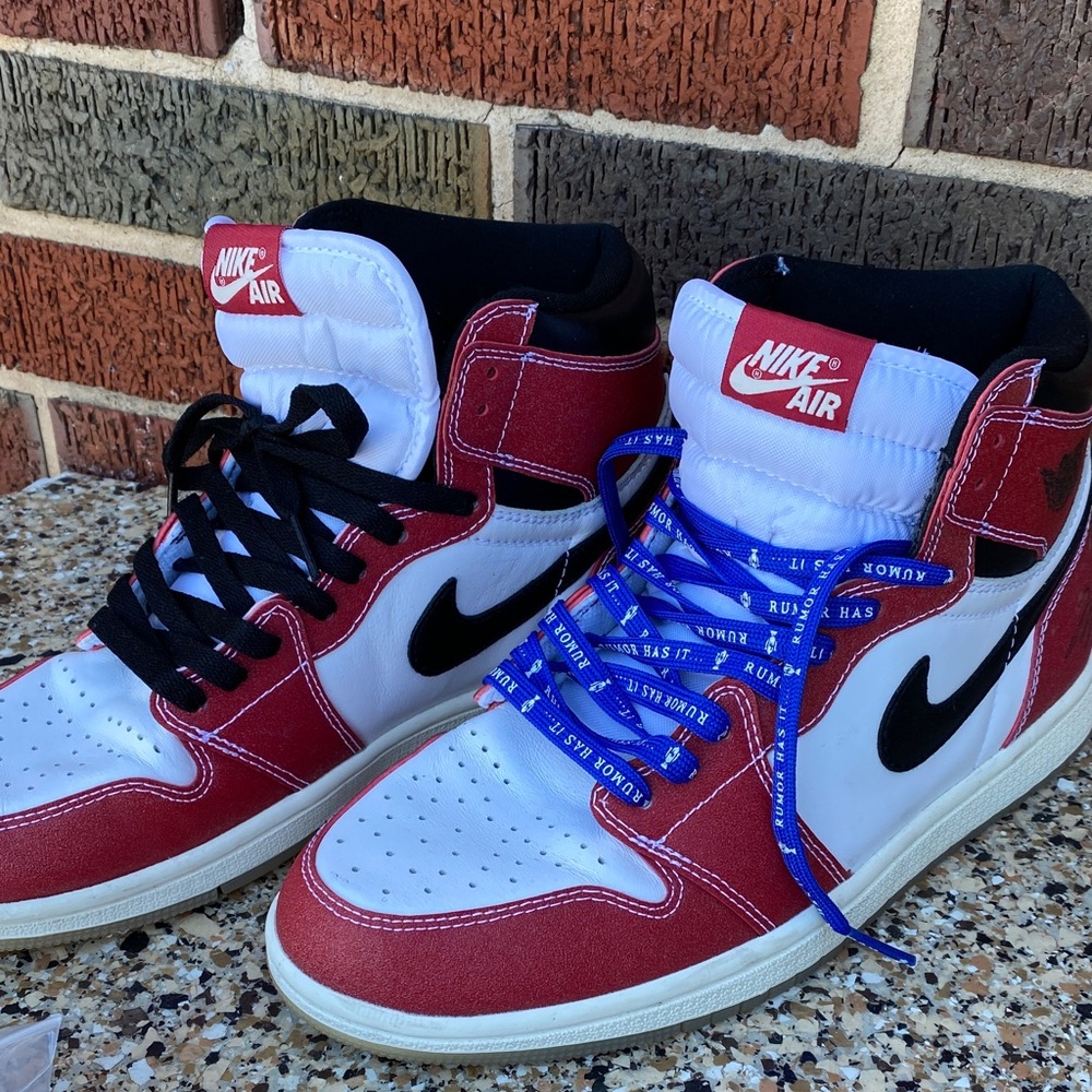 Jordan Air High Top Sneakers in Red/White/Black - Picture 2 of 7